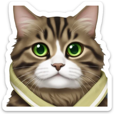 Brown and black striped Siberian cat with green eyes dressed as obi wan kenobi from Star Wars sticker
