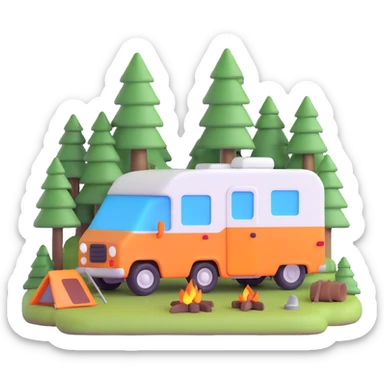 camping car parked in a forest sticker