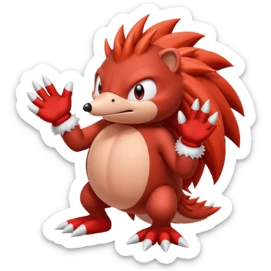 Sonic the hedgehogs friend knuckles a red animal with peach arms and white mittens that have no fingers , he’s a echidna with red eyes sticker