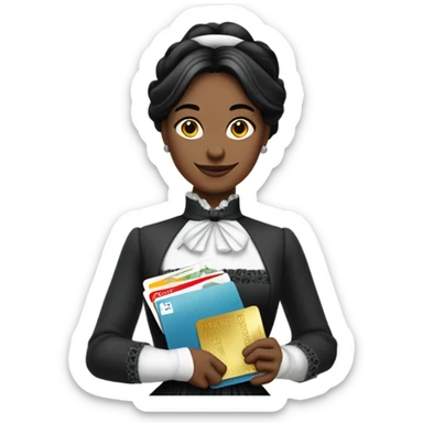 galora waitress galora in Victorian dress elegant, full body, holding big credit card sticker