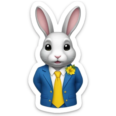 a rabbit in a suit in the color of the Ukrainian flag sticker