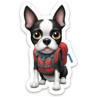 Bostonterrier with a backpack going on a hike sticker