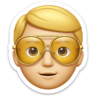 A 3D cartoon golden-yellow aviator spectacle, metallic frame with clear lenses, gentle highlights, Memoji-style. sticker