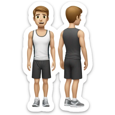 White guy brown hair holding lower back in pain. No mustache, wearing athletic clothes sticker