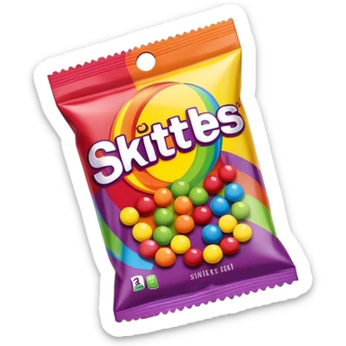 A colorful Skittles candy package, rainbow packaging, minimalist design, sealed package without any visible candies sticker
