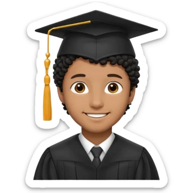 Graduated Students, Male, brown skin, black curly hair, proudly, short hair, wearing graduation cap sticker