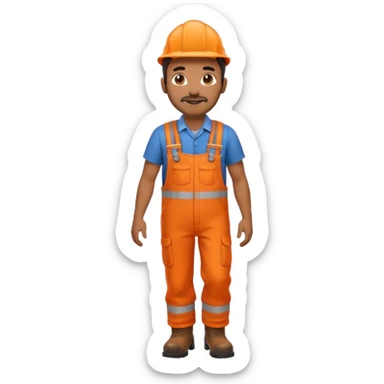 Indian male railway engineer orange overalls, boots walking sticker
