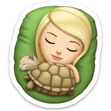 White girl blonde hair sleeping with tortoise kitty sticker
