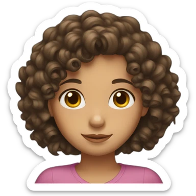 curly brunette girl with a puzzle sticker