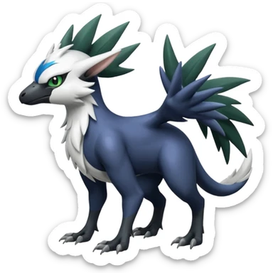 Shiny Black Grey White and Dark-Green Trico-Nargacuga-Silvally-Absol-fusion sticker