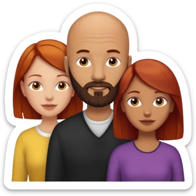 Couple. A bald man with dark brown beard and a girl with light skin. She is a redhead and has dark yellow brown auburn hair. Different skincolor. She has very light skin. sticker