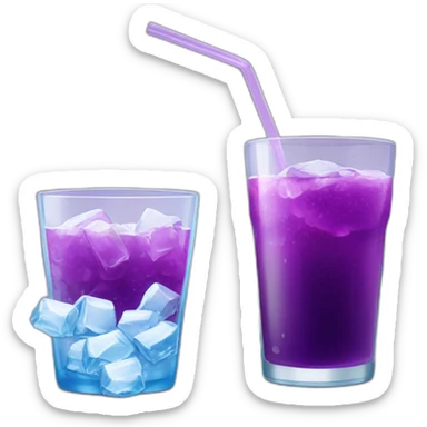 A purple drink with ice in a double plastic stanak a glass of mute is poured out sticker