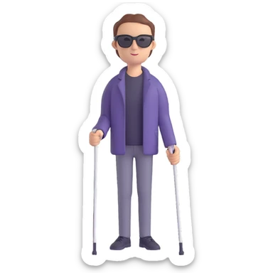 A blind person walking with a white cane, wearing sunglasses, outdoors, daytime. Focus on the cane and posture that indicates visual impairment. sticker