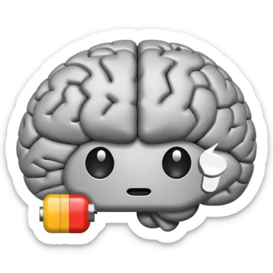 brain emoji with a low battery logo sticker