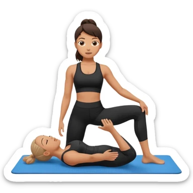 generate a pretty woman in black gym clothes doing pilates on a blue mat  sticker