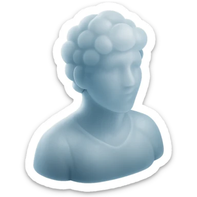 front view portrait of a person from shoulders up, fully composed of white fluffy convex clouds, matte glass style sticker