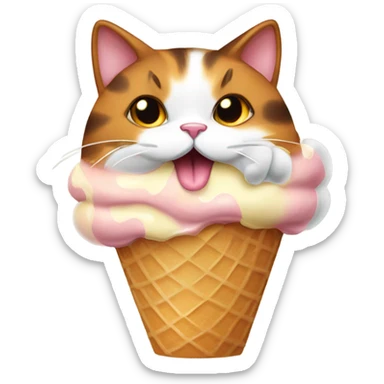Fat calico cat eating ice cream cone sticker