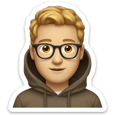 profile white male heart face light brown tapered hair with clear plastic glasses and hoodie sticker