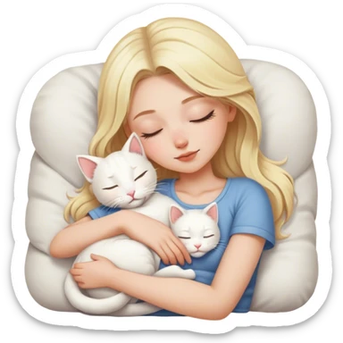 White kitty sleeping on blonde white girl's lap sticker