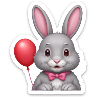Gray rabbit holding balloon and smiling.










 sticker