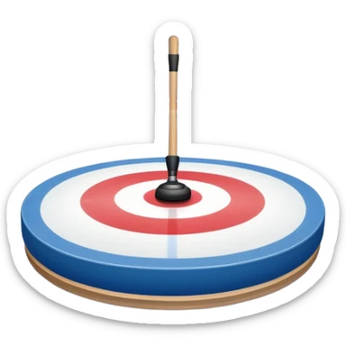 please, An icon featuring the curling rink, with its distinctive circles and a vibrant crowd in the stands. Snowflakes fall outside the arena, and bright lights illuminate the ice. a close-up curling stone sliding across the ice, with a broom nearby. Transparent background. sticker