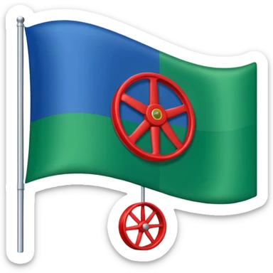 flag with green at the bottom and blue at the top with a red wheel in the middle sticker