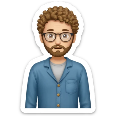 curly skinny guy with bear and glasses, poor and greedy with the pockets empty sticker