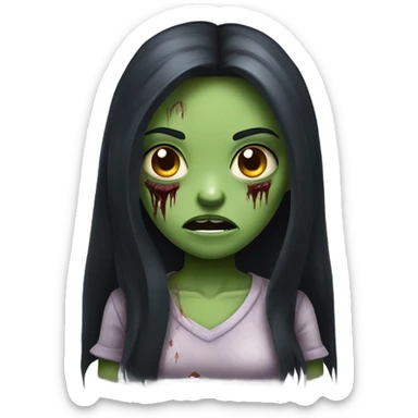 girl zombie with black long hair with teeth and serious face  sticker
