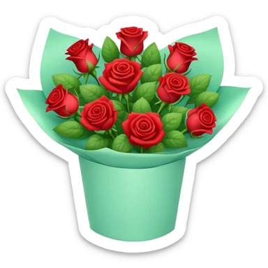 Bouquet of red roses in a mint green package sticker