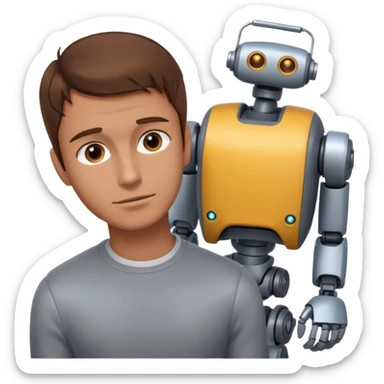 Man with brown hair bent over with a robot right behind him sticker