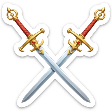Two powerful on fire fully golden fiery royal crossed swords sticker