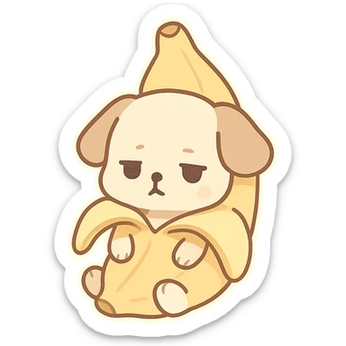 A cute puppy dressed as a banana with a dull expression sticker