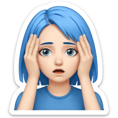 Woman with blue hair with hands over her eyes in shock sticker