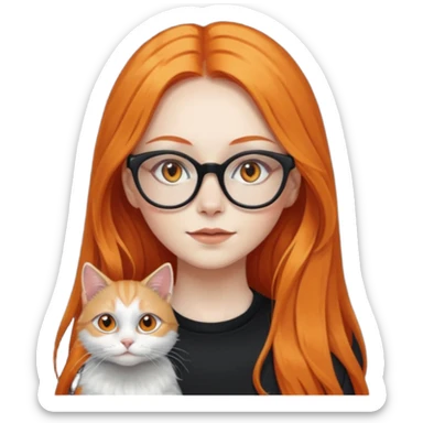 girl with very long orange hair, and silver cat-eyed glasses. Black clothes sticker