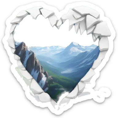 White broken heart Against the background of a snow-capped mountain sticker