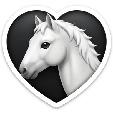 White Horse centered within a black heart emoji sticker