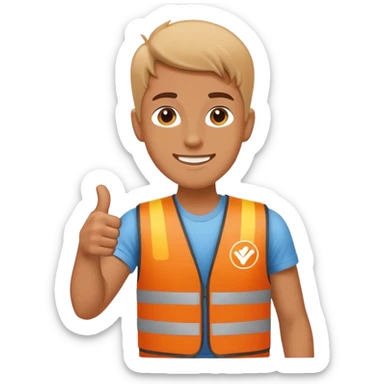 an eager person wearing a Y Combinator vest giving a thumbs up sticker