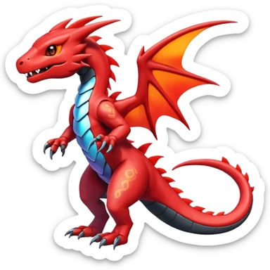 Cute Shiny red iridescent Guilmon-Salandit-Fakémon-hybrid-creature (full body)  sticker