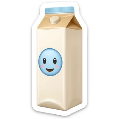 realistic soy milk carton or bottle, white or beige, minimal modern design, neutral cap or spout, small soy bean or leaf illustration, no branding or text, smooth creamy liquid, no glass, cereal, background, or faces, clean 3D, soft lighting, transparent background, emoji scale sticker