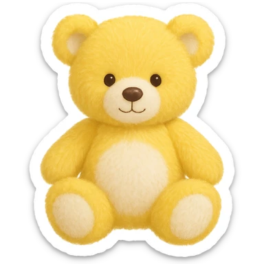 Change the teddy bear's fur to yellow and white, keep it soft and plush, no shadows, flat lighting, no background. The style should maintain the original look of the teddy bear. sticker