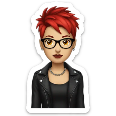 Female punk, glasses,Earrings, red and black short hair sticker