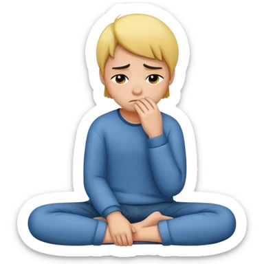 A person sitting with sad feeling sticker