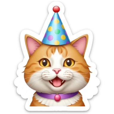 Cat wearing a party hat celebrating birthday sticker