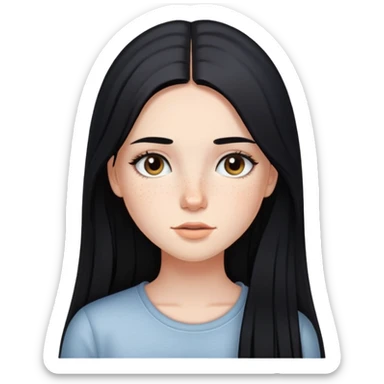 girl with long straight black hair, light makeup, and freckles sticker
