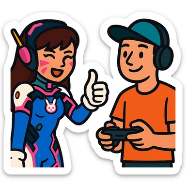 a cute Overwatch character like D.Va giving a thumbs-up to a casual player sticker