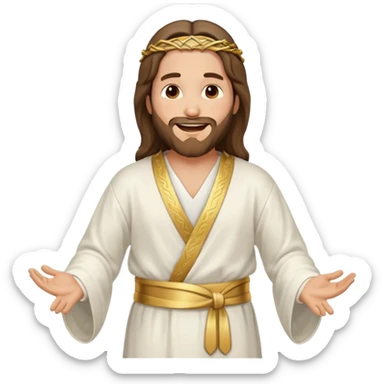 my workmate accidentally misspelled "Jesus christ" as "Jesbus christ", make an emoji of jesus with his hands on his hips, making a face as if he's laughing at how silly someone is sticker