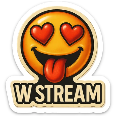 tongue out heart shaped eye add the words “ W Stream " in White sticker