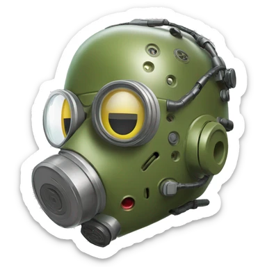 Olive green mohawk cyborg head with respirator mask and circuits sticker