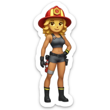 Buffed Catgirl Firefighter beach sticker