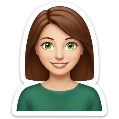 pretty middle age woman with green eyes and shoulder length straight brown hair  sticker